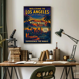 Vintage Los Angeles Poster: Hollywood Glamour & Classic Cars
