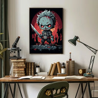 Cartoonish Menacing Zombie Character: Abstract Pop Culture Poster