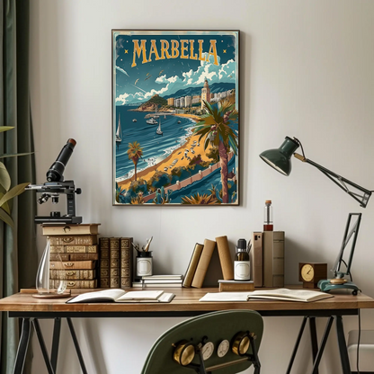 Marbella Coastal Beach Resort City Travel Poster