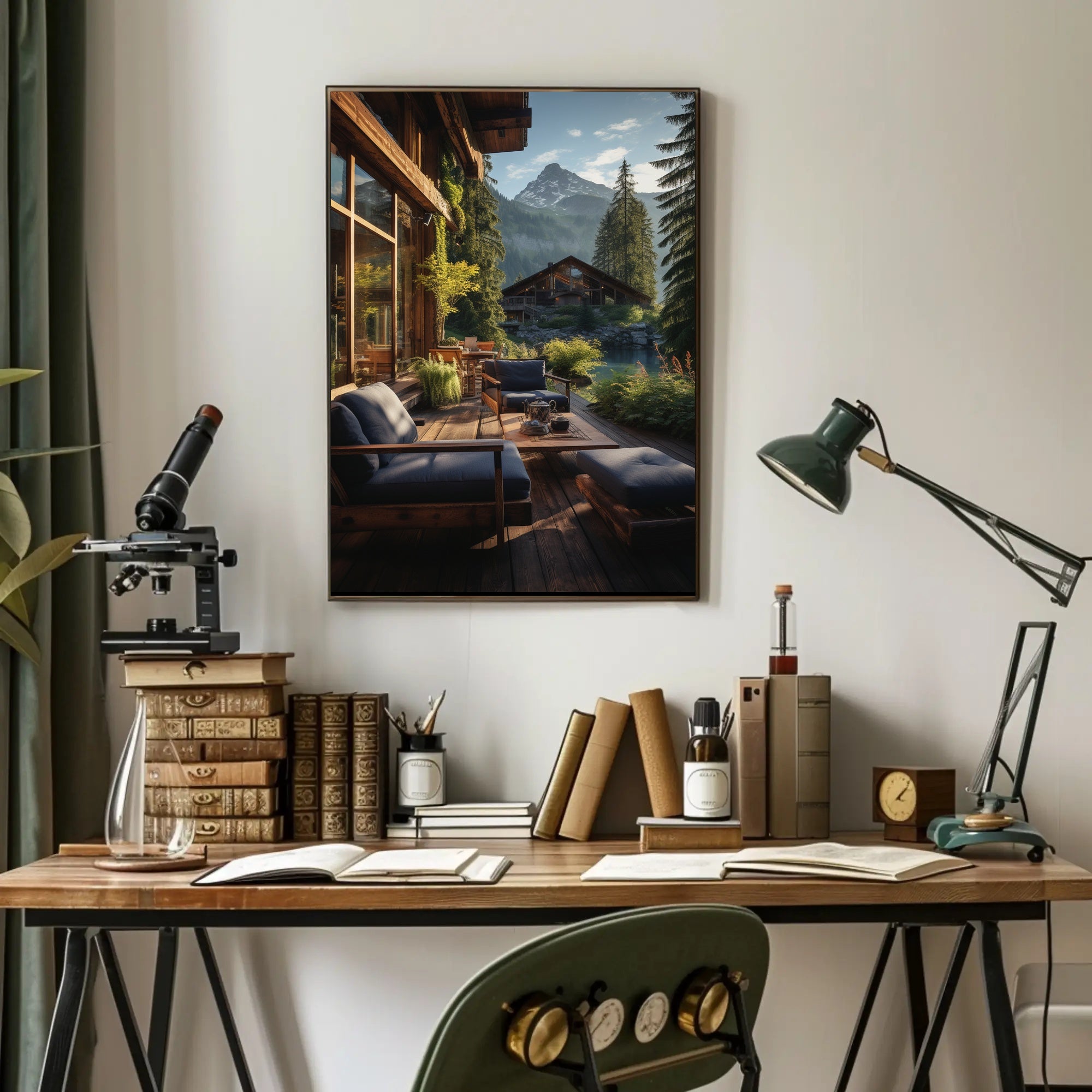 Serene Mountain Retreat Photorealistic Travel Poster