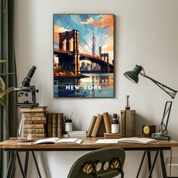 Brooklyn Bridge Sunset Cityscape Poster Modern Wall Art