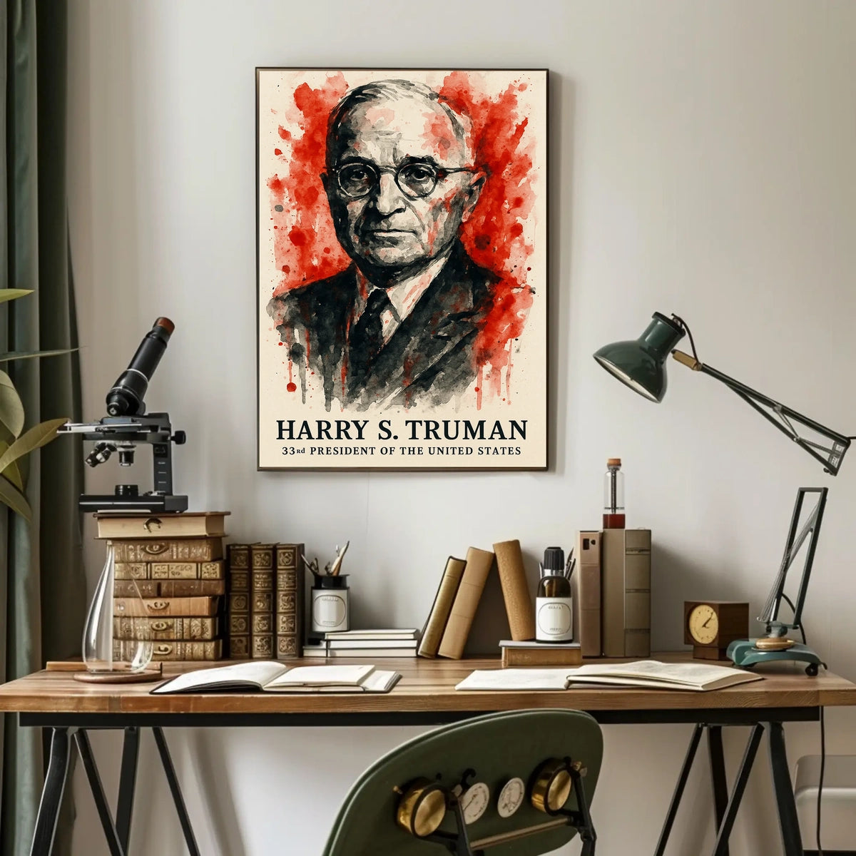 Truman Watercolor Art Historic Presidential Poster