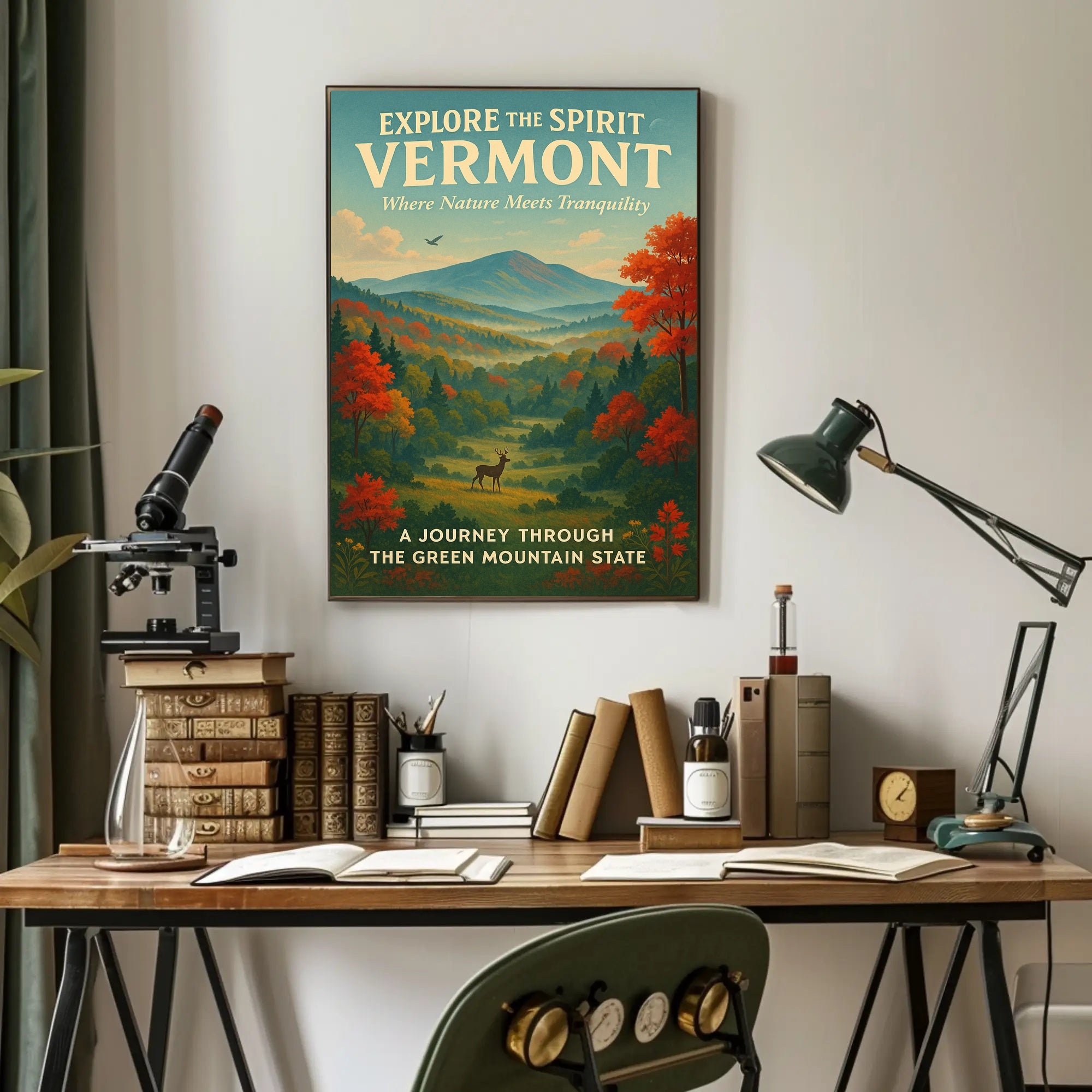 Vermont Travel Poster Vintage Scenic Wall Art