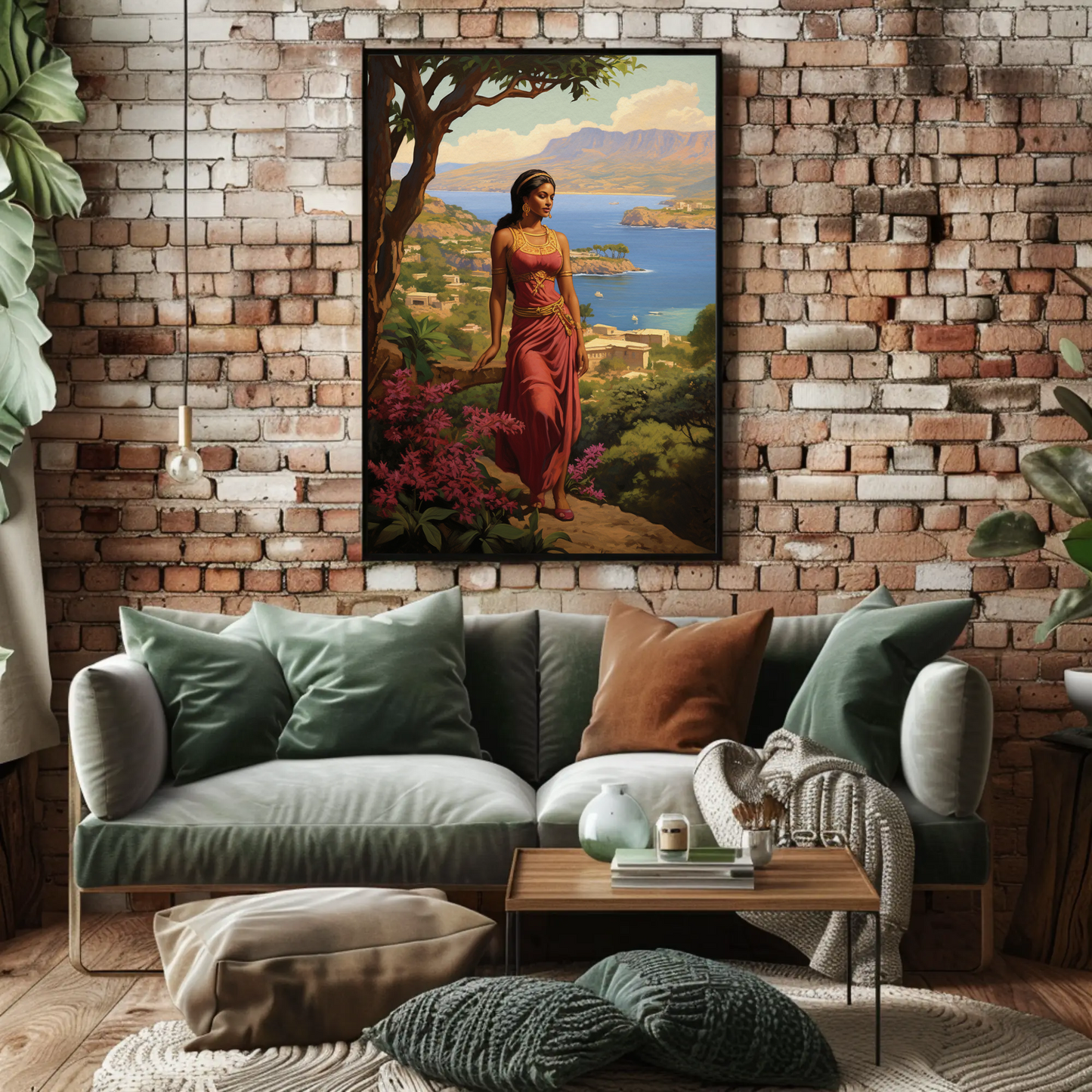 Mediterranean Woman Overlook Coastal Beauty Vintage Travel Poster