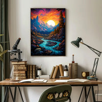 Vibrant Mountain Sunset Poster PosterGoat
