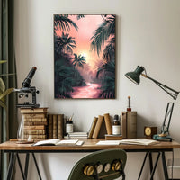 Tropical Rainfall at Sunset Art Print Poster for Home Decor PosterGoat