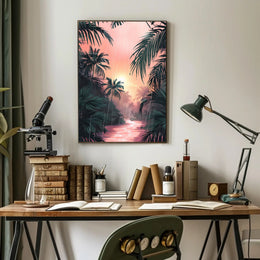 Tropical Rainfall at Sunset Art Print Poster for Home Decor PosterGoat