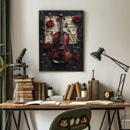 Red Violin Symphony: Timeless Elegance Elegant Artistic Poster