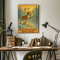 Reindeer Skiing Poster