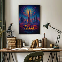 Futuristic Dubai Poster: Burj Khalifa Cosmic Night