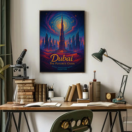 Futuristic Dubai Poster: Burj Khalifa Cosmic Night