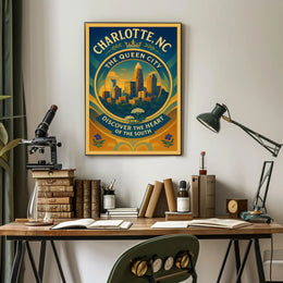 Charlotte Skyline Vintage Travel Poster