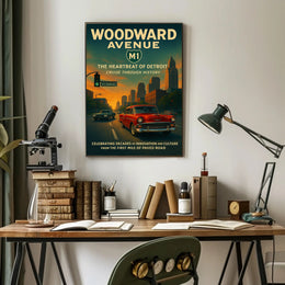 Woodward Avenue Detroit Vintage Cultural Heritage Poster