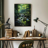 Serene Forest Stream Scene in National Park Poster