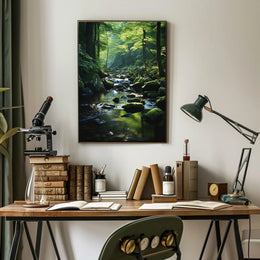 Serene Forest Stream Scene in National Park Poster
