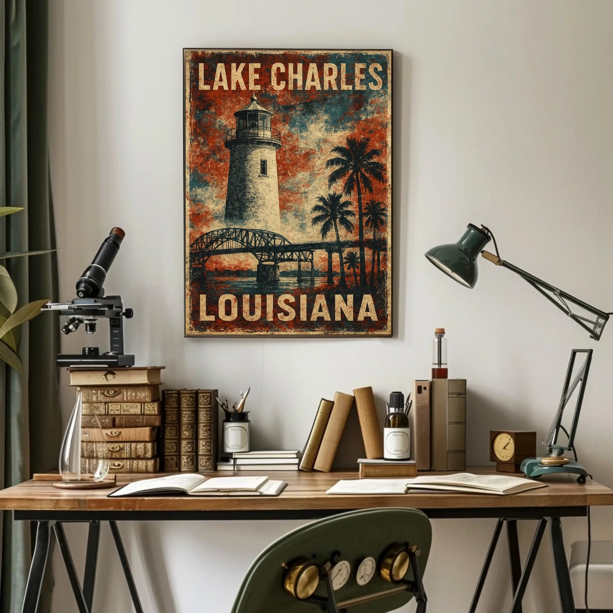 Vintage Louisiana Lighthouse Coastal Travel Poster