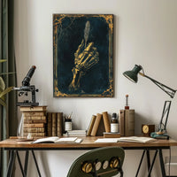 Skeletal Hand Feather Quill Artistic Gothic Style Poster