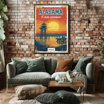 Alabama: A Date Adventure Vintage Travel Poster