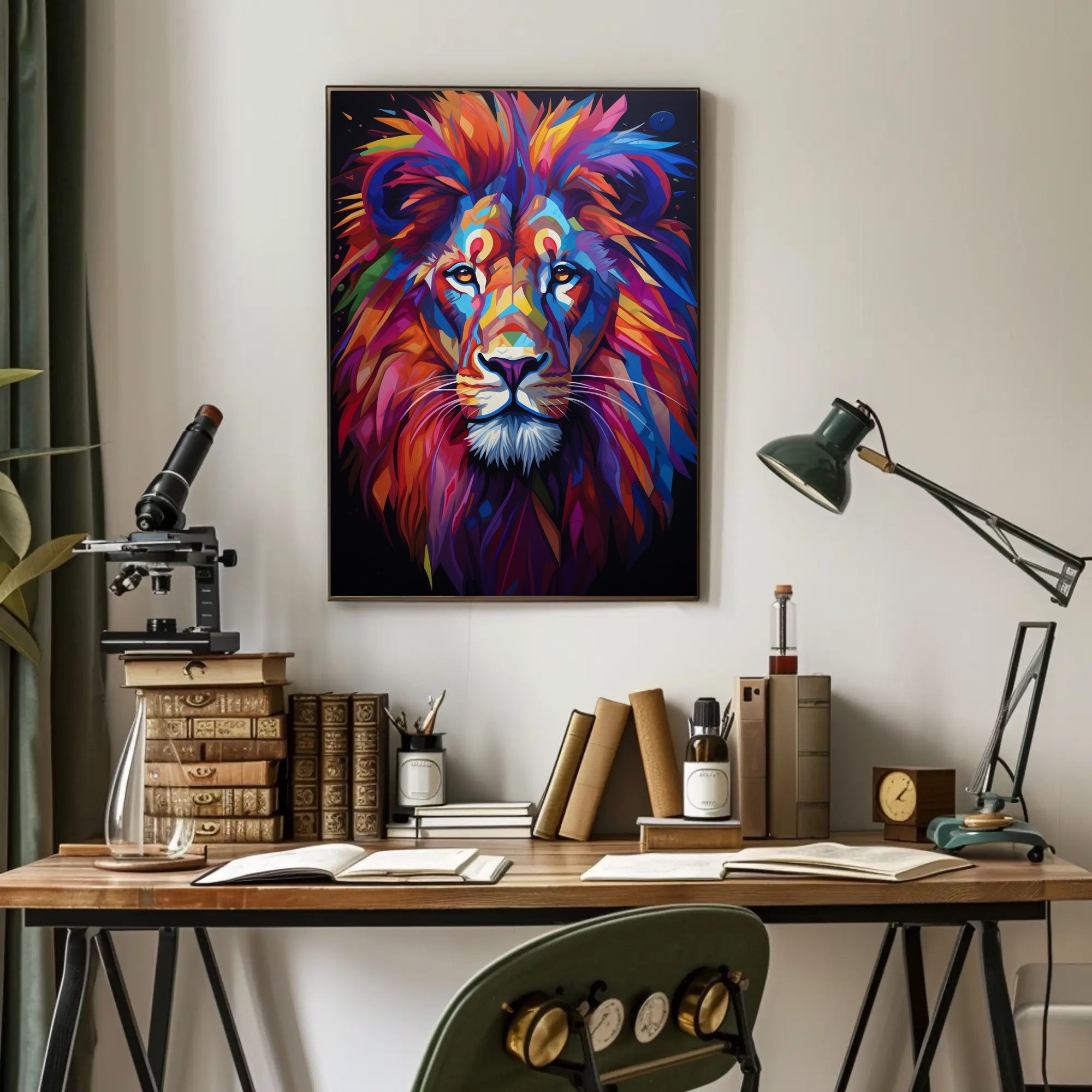 Bold Modern Lion Art Poster with Abstract, Artistic Flair