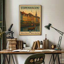 Copenhagen Waterfront Vintage Travel Poster