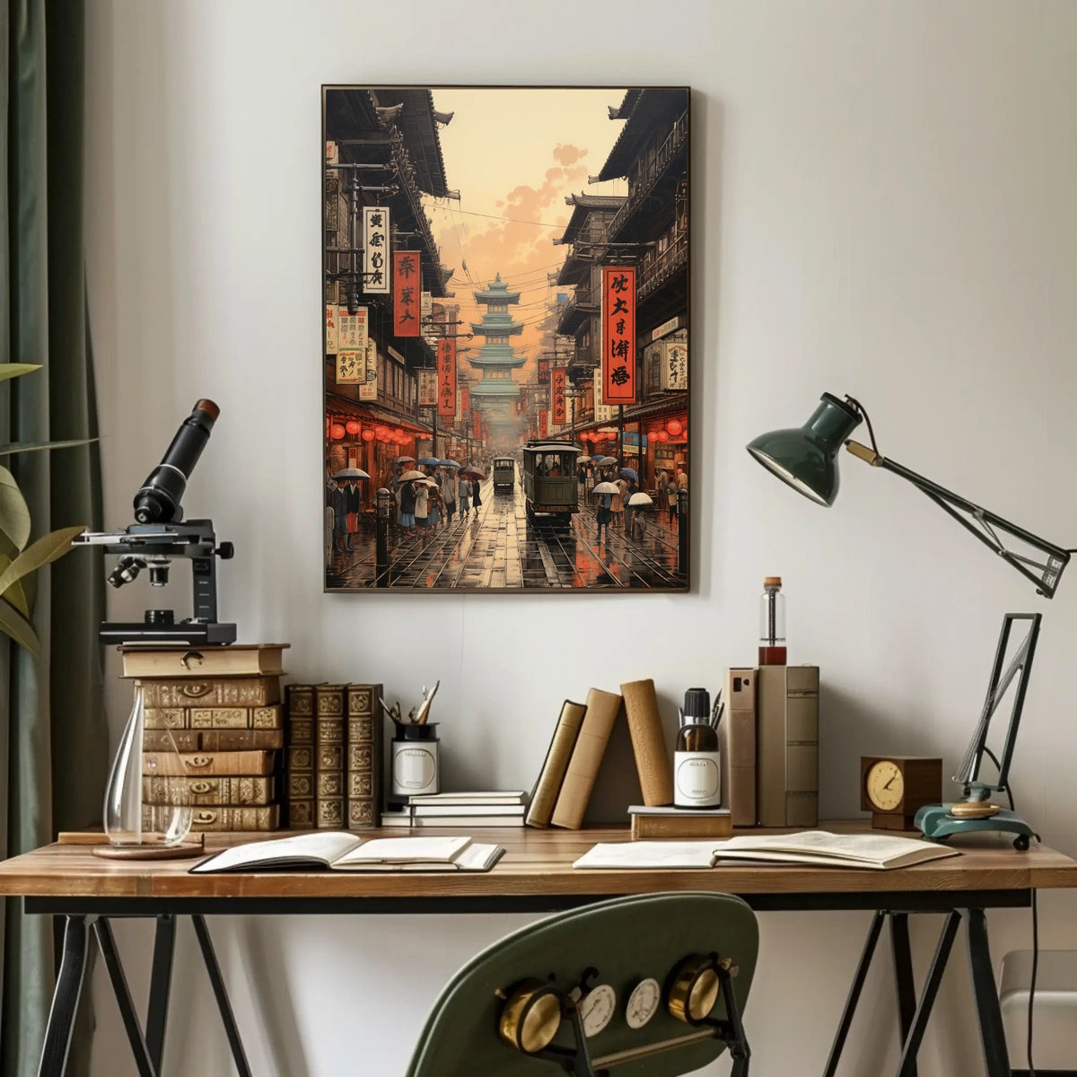 Vibrant Historical Asian Street Scene Cultural Heritage Poster