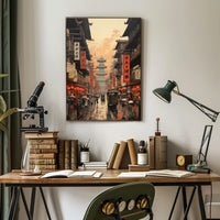 Vibrant Historical Asian Street Scene Cultural Heritage Poster
