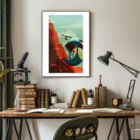 Futuristic Mountain Adventure Poster PosterGoat