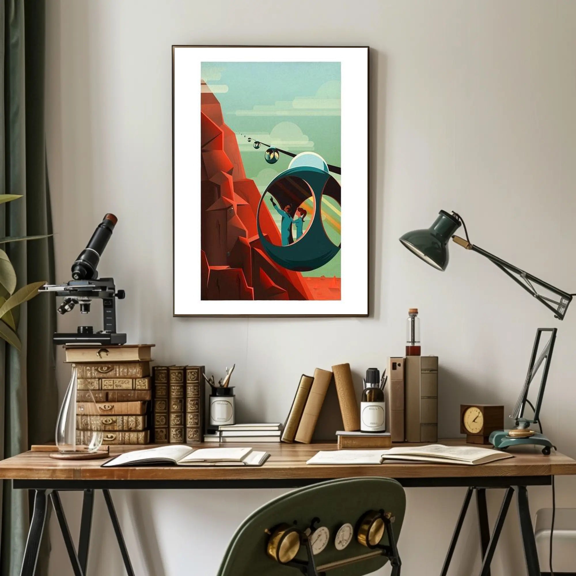 Futuristic Mountain Adventure Poster PosterGoat