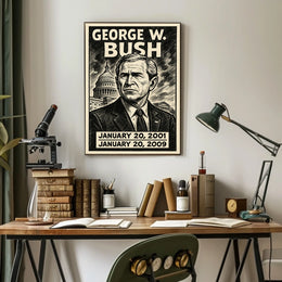 George W. Bush 43rd President of the United States B & W Comic Sketch Poster