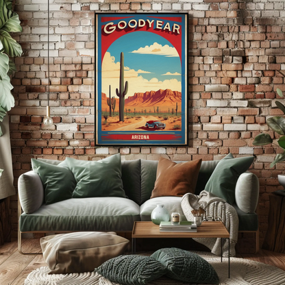 Goodyear Arizona Desert Roadster Mountains Vintage Travel Poster