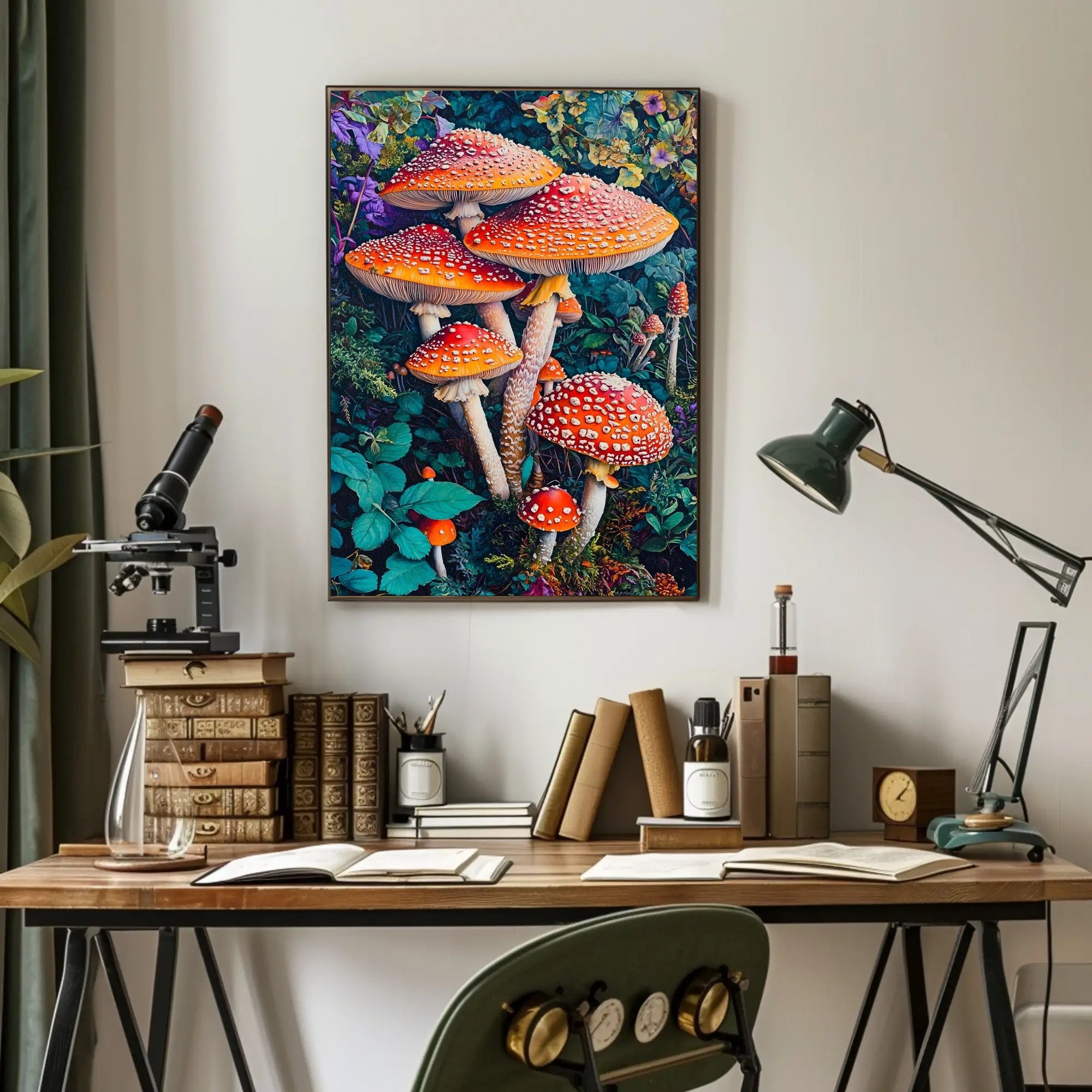 Vibrant Mushroom Illustration Enchanting Fantasy or Mythology Poster