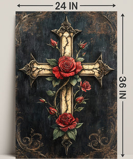Roses And Cross Poster