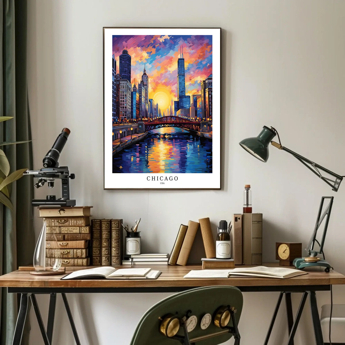 Chicago Skyline At Sunset Poster