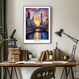 Chicago Skyline At Sunset Poster
