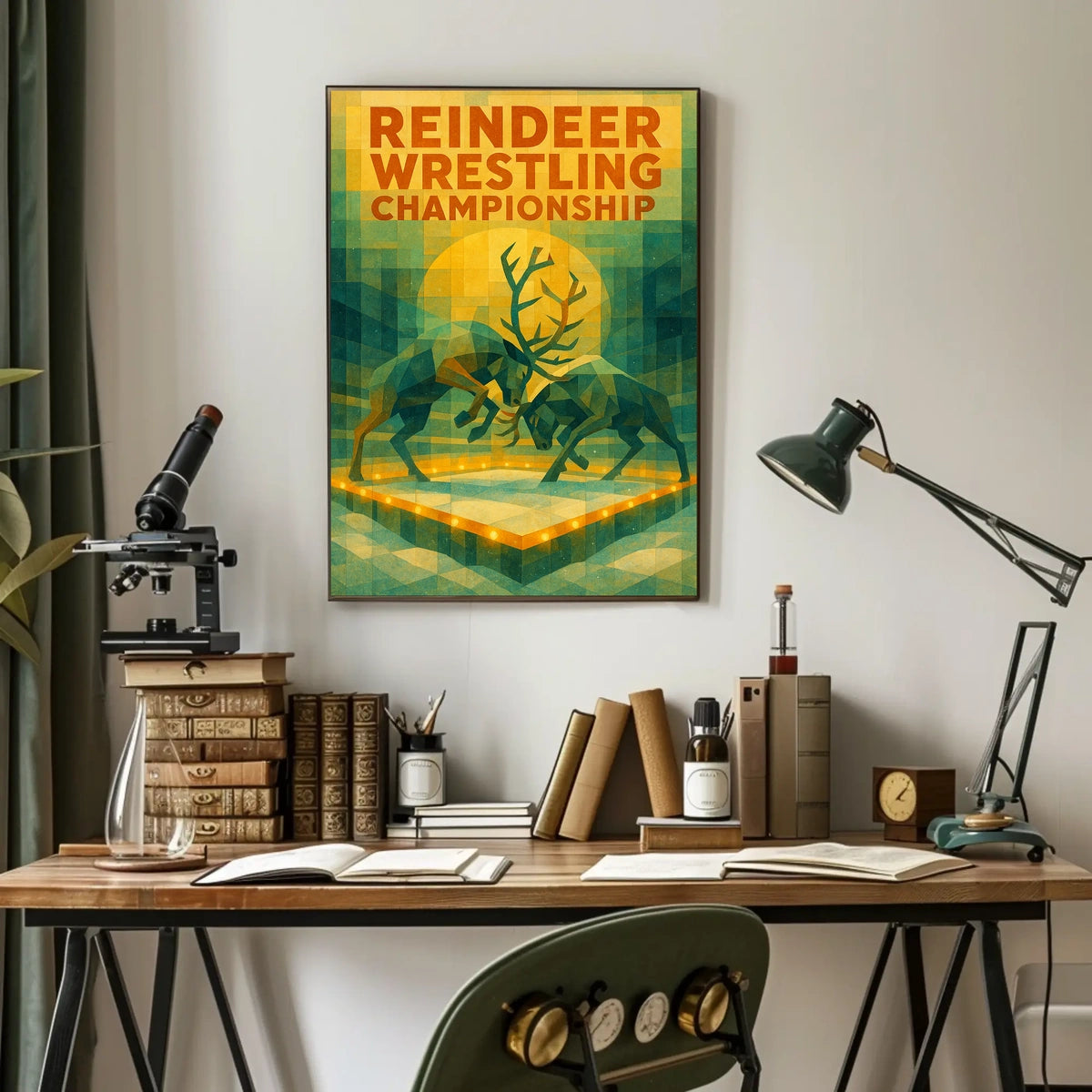 Reindeer Wrestling Championship Vintage Art Poster