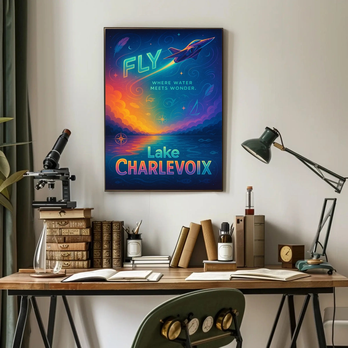 Fly Adventures Over Lake Charlevoix Futuristic Sci-Fi Poster