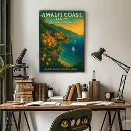 Amalfi Coast Vintage Travel Poster: Serene Seaside Escape