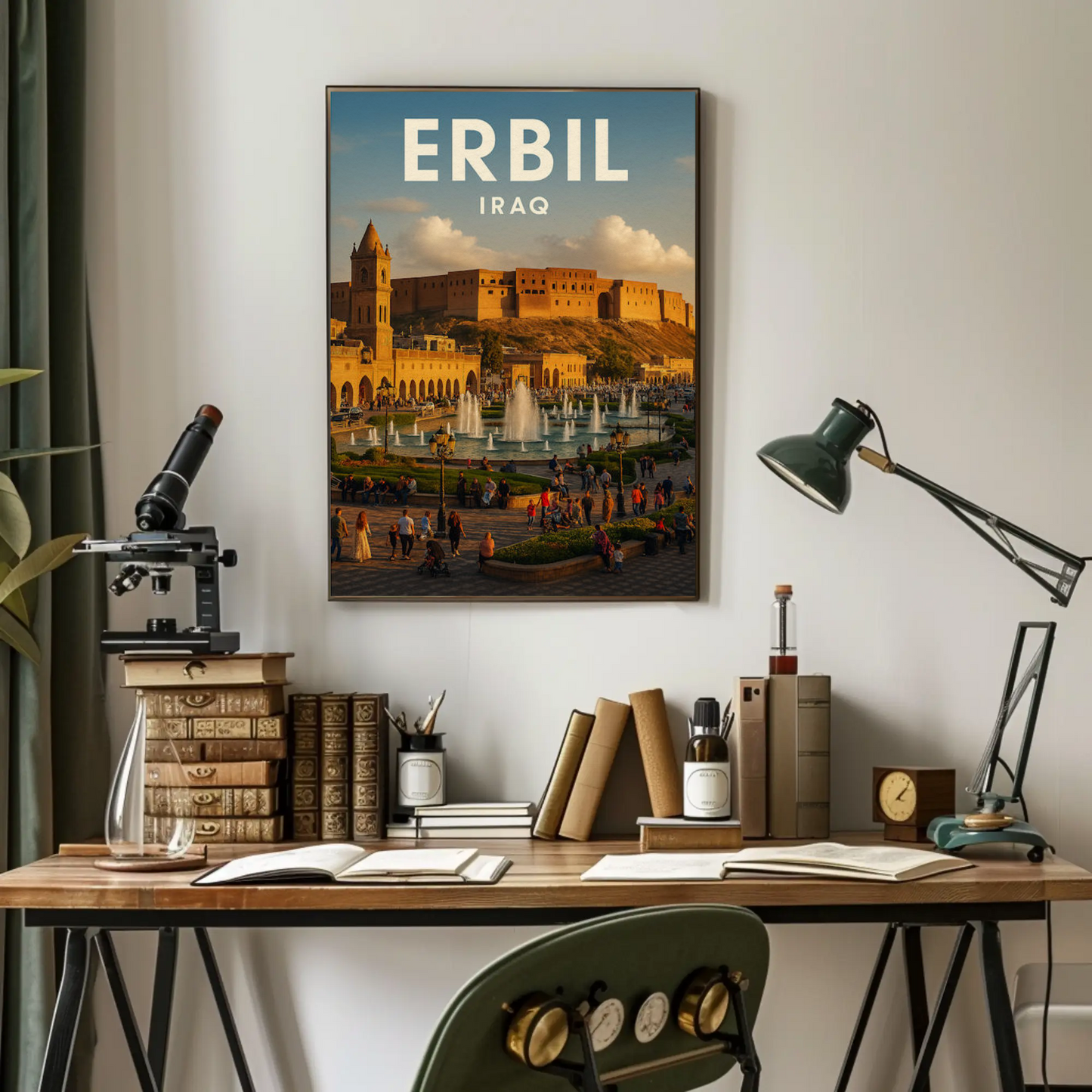 Erbil Iraq Citadel Market Fountains Travel Poster