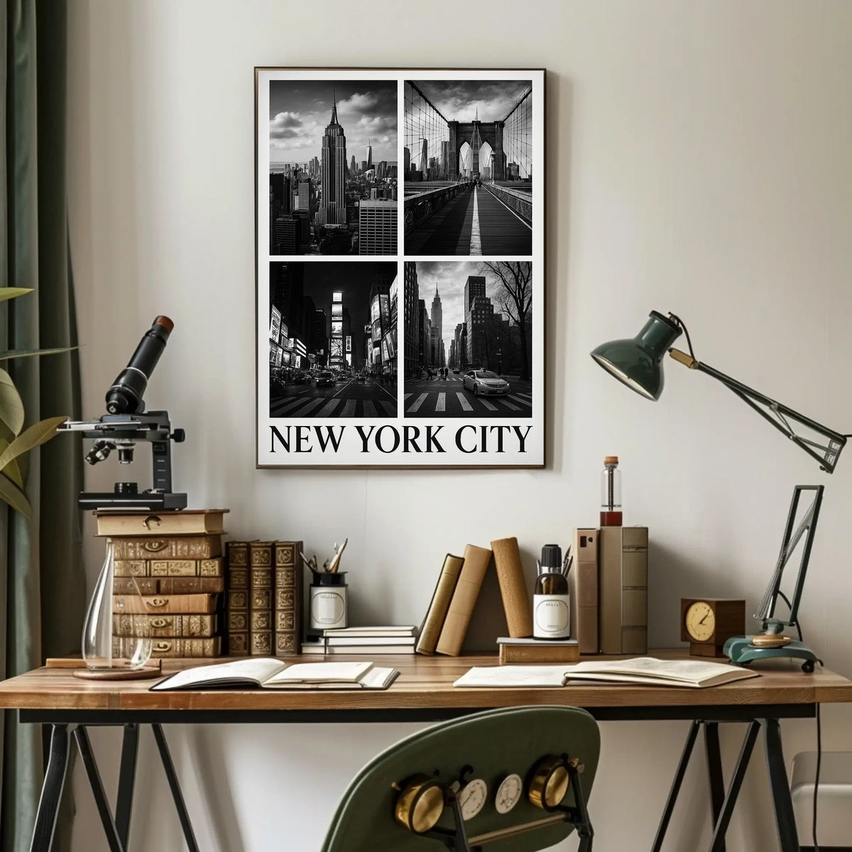 New York City Skyline Monochrome Poster Classic Wall Art