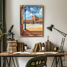 Plaza de España Pixel Art Travel Poster