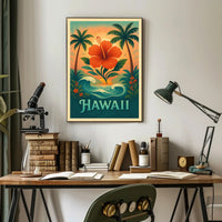 Hawaiian Tropical Paradise Vintage Travel Poster
