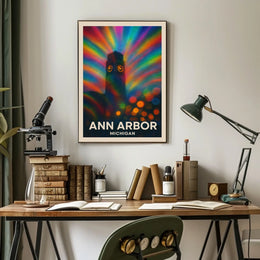 Ann Arbor Clock Tower Rainbow Surreal Urban Poster
