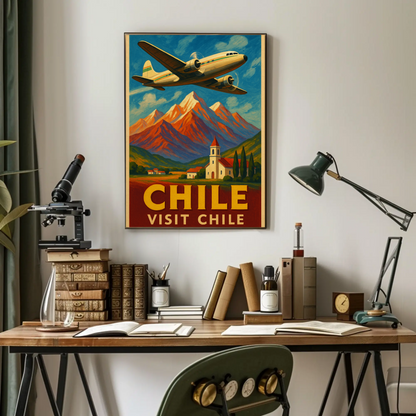Visit Chile Andes Mountains Plane Travel Poster