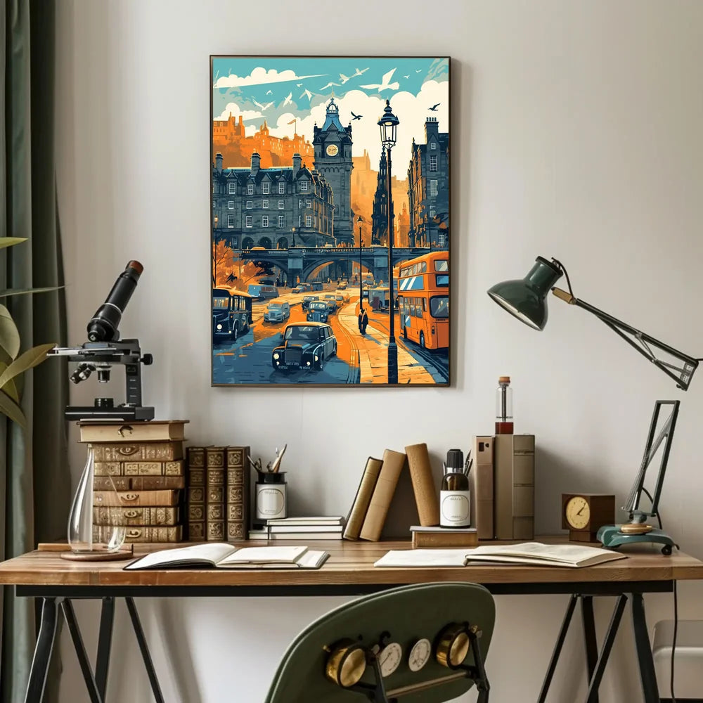 Mid-Century European Cityscape Retro Art Poster