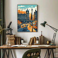 Mid-Century European Cityscape Retro Art Poster