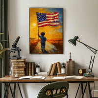 child holding a large American flag Poster