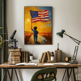 child holding a large American flag Poster
