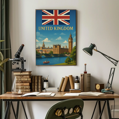 Majestic United Kingdom Iconic Landmarks Vintage-Style Travel Poster