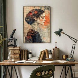 Elegant Woman's Profile with Floral Elements - Artistic Poster