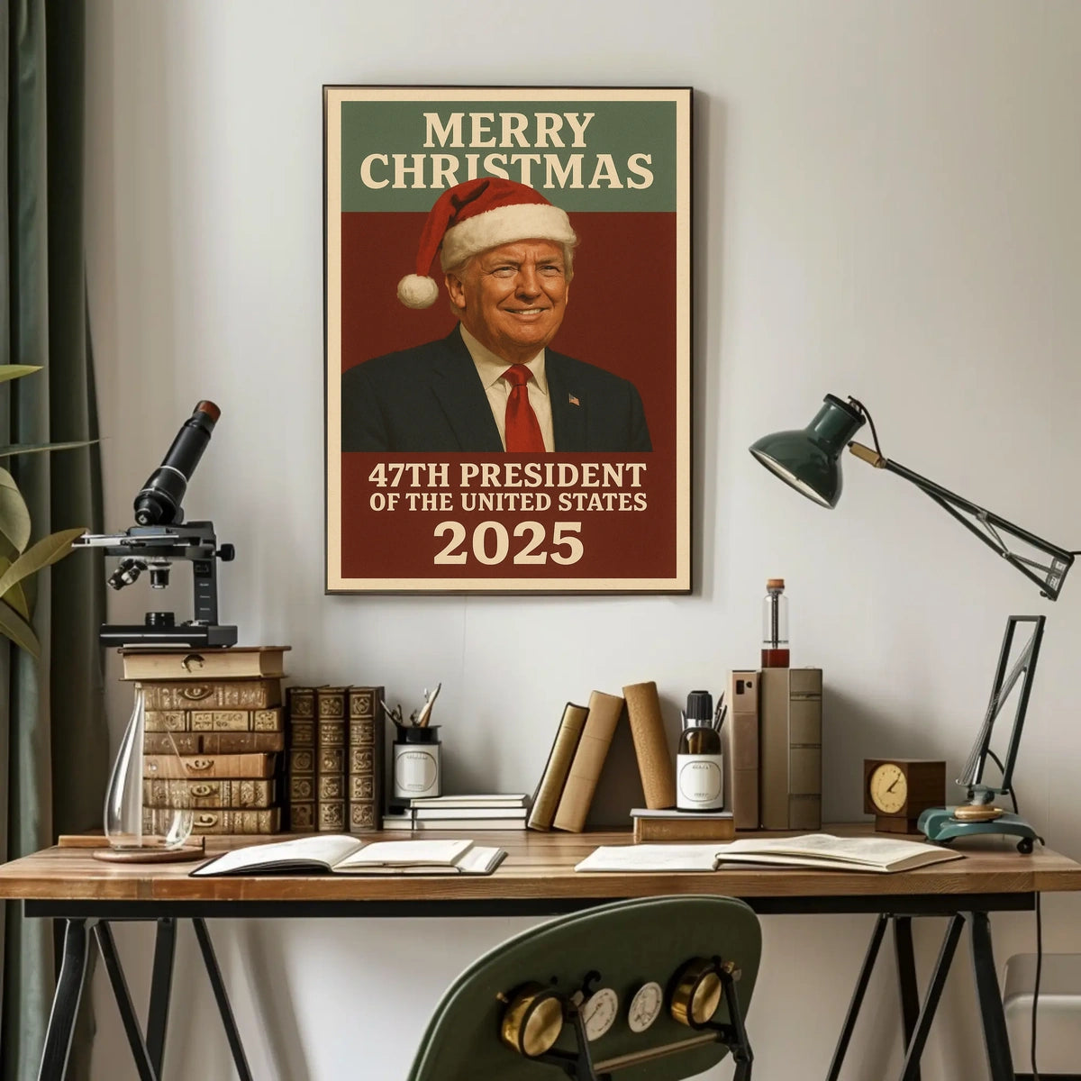 Festive Presidential Christmas Poster Featuring Santa Hat Portrait